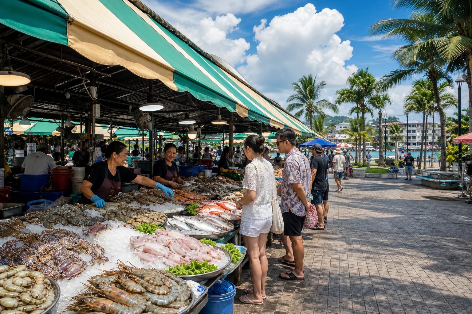 ภาพจำลองแผงอาหารทะเลสดในตลาดย่านนาเกลือ พัทยา
